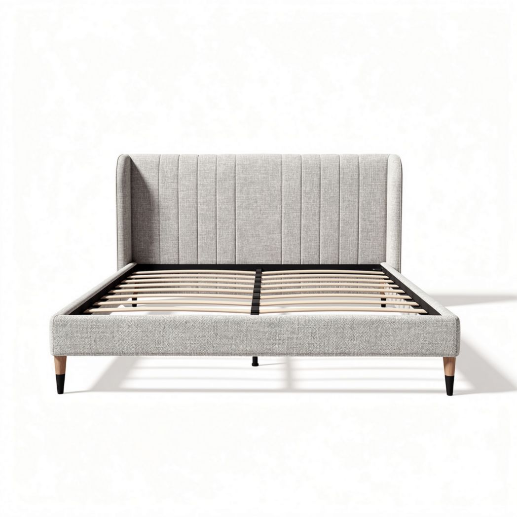 Fabric Upholstered Bed Frame with Headboard – Suitable for Bedroom – Wooden and Metal Materials – 150 x 200 x 100cm