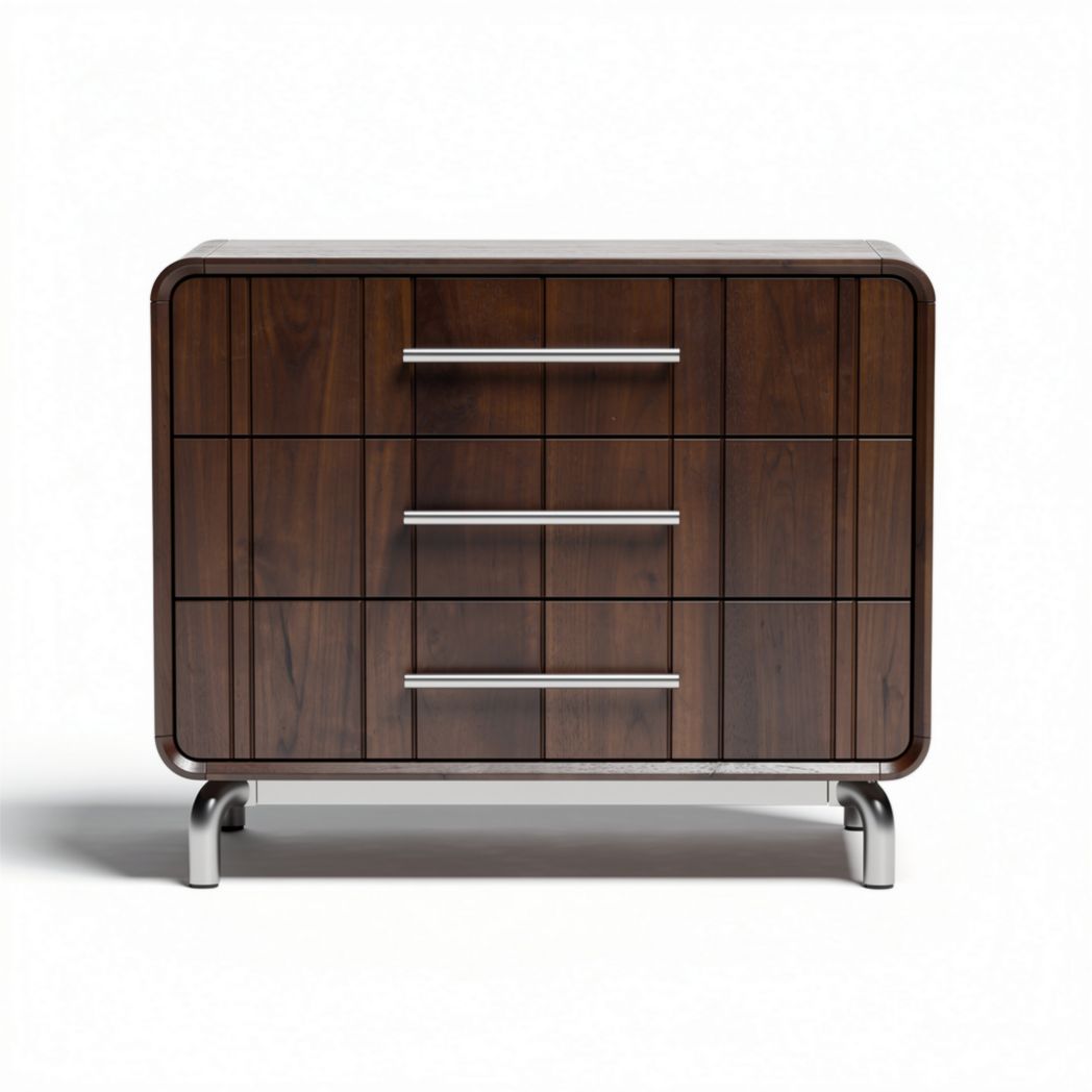 Wooden Storage Cabinet with Three Drawers for Living Room Use, Metal Handles, 70 x 40 x 70cm