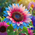 50pcs Twin-Blossom Blue Over Pink Sunflower Seeds – Rare Two-Tone Petals for Artistic Gardens, Borders, and Bold Floral Displays