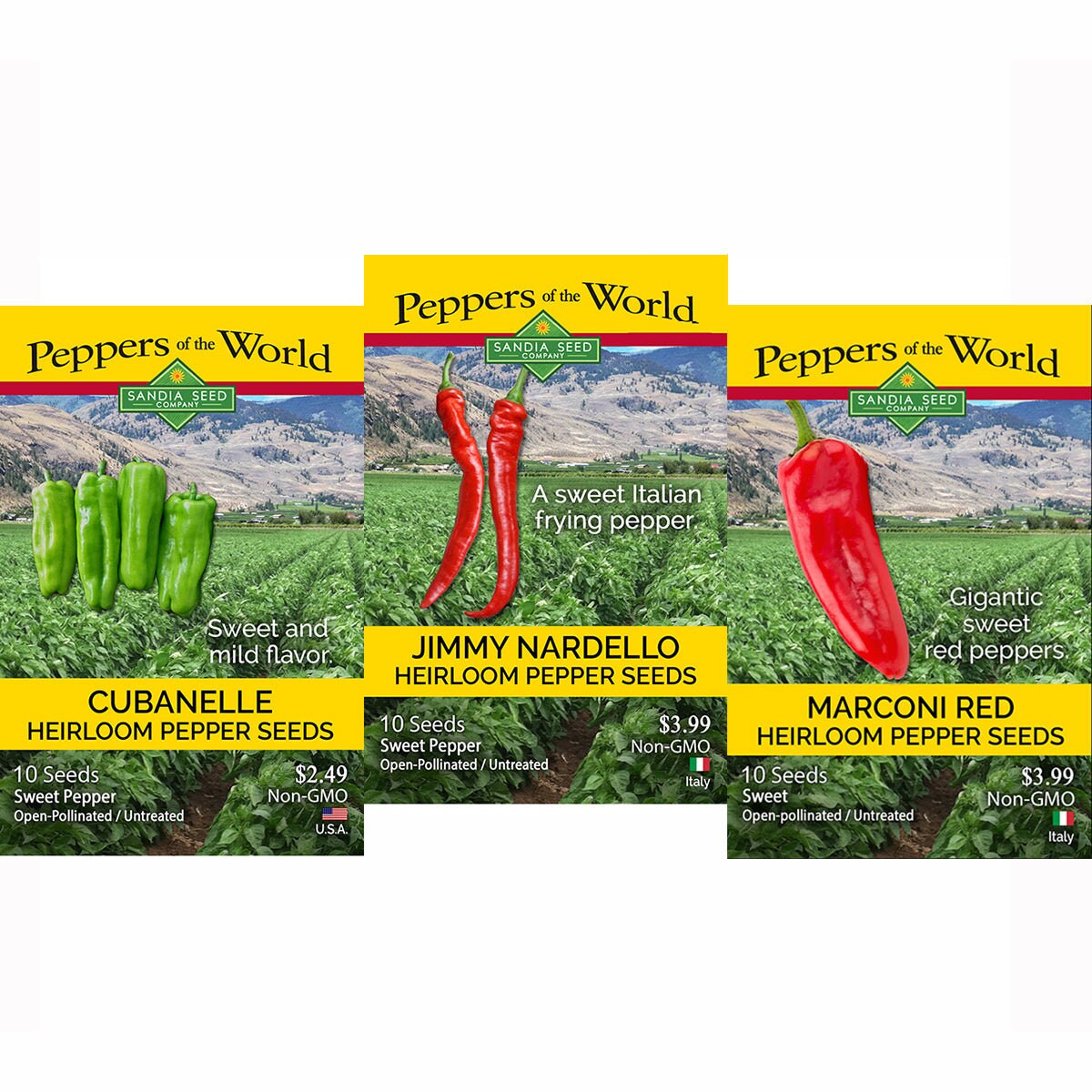 Chef#39;s Sweet Italian Pepper 3-Pack: Cubanelle, Jimmy Nardello, and Marconi Red Seeds - 15% Off