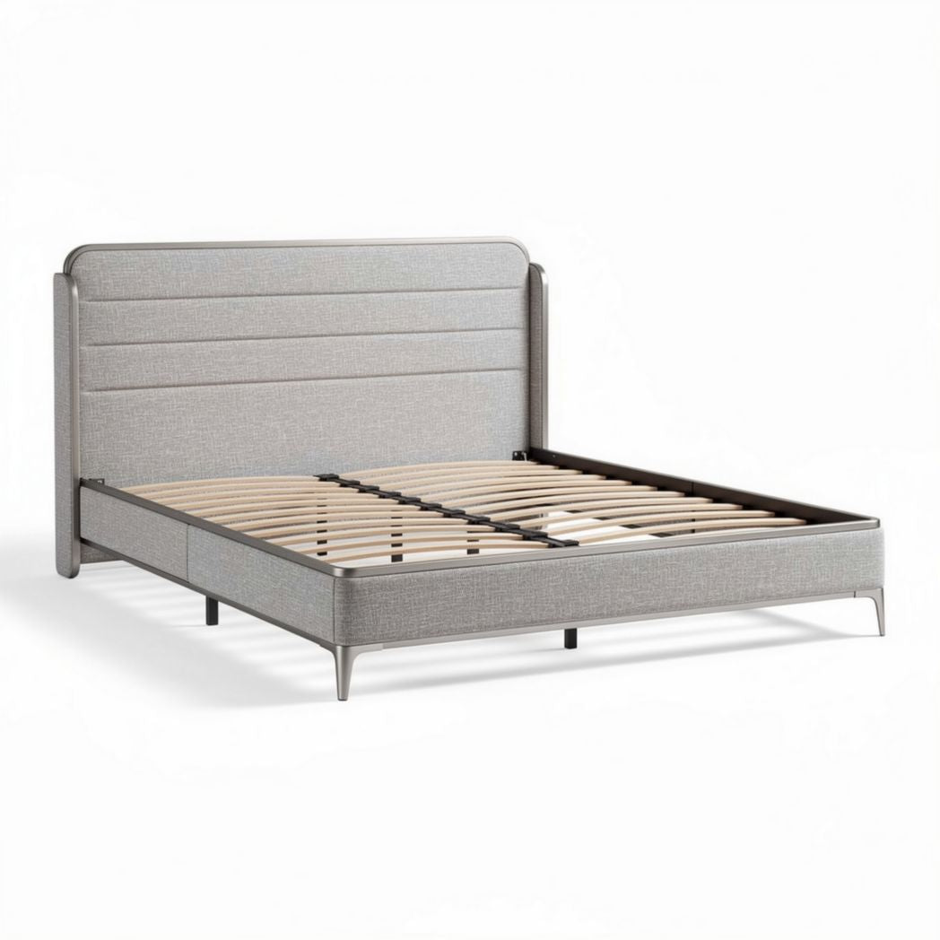 Leather Upholstered Platform Bed Frame for Bedroom Use with Wood Slats 200 x 160 x 30cm