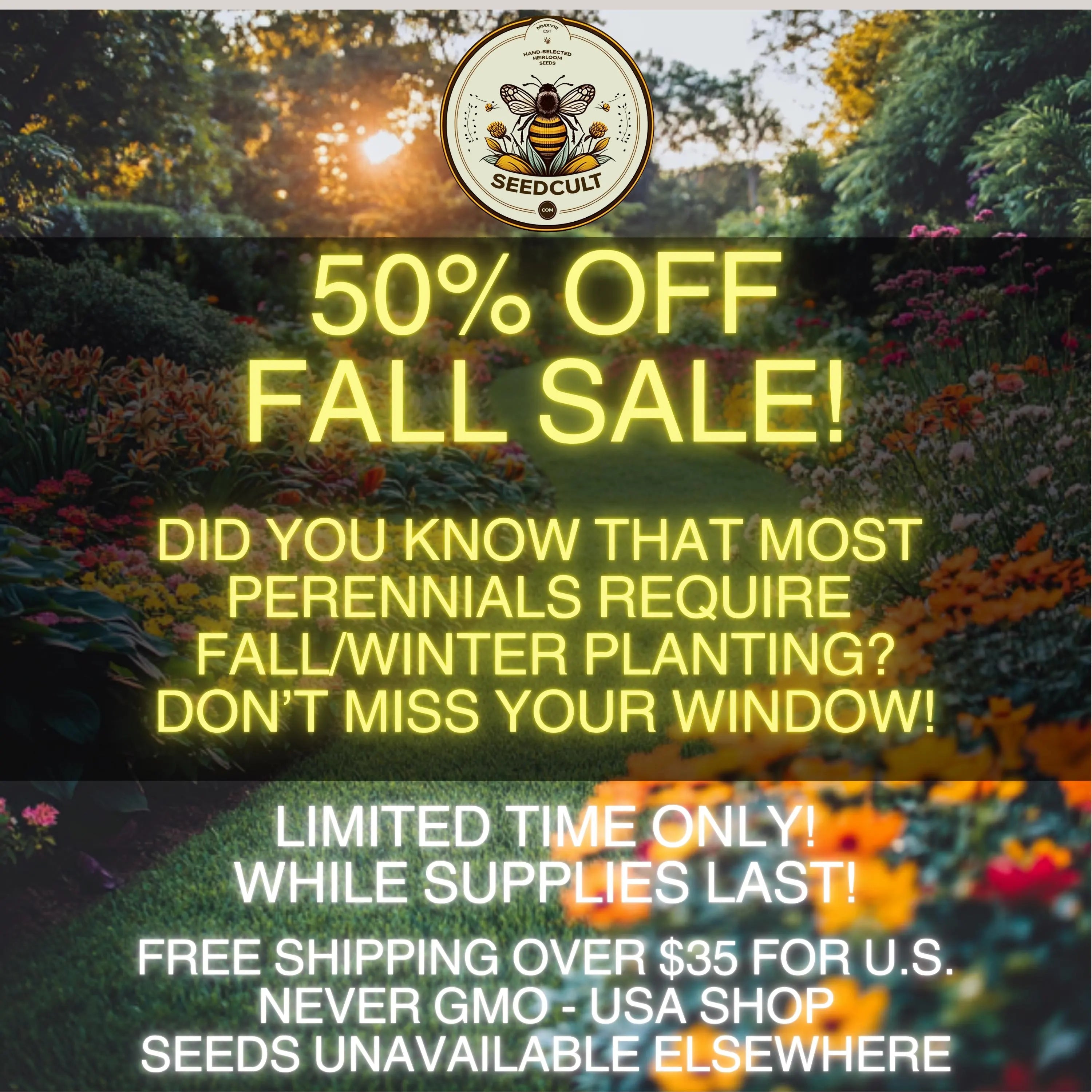 AUTUMN SALE! 50% Off No need to purchase this listing, just shop! If you do, in addition to your seed order, we will send free seeds. :)