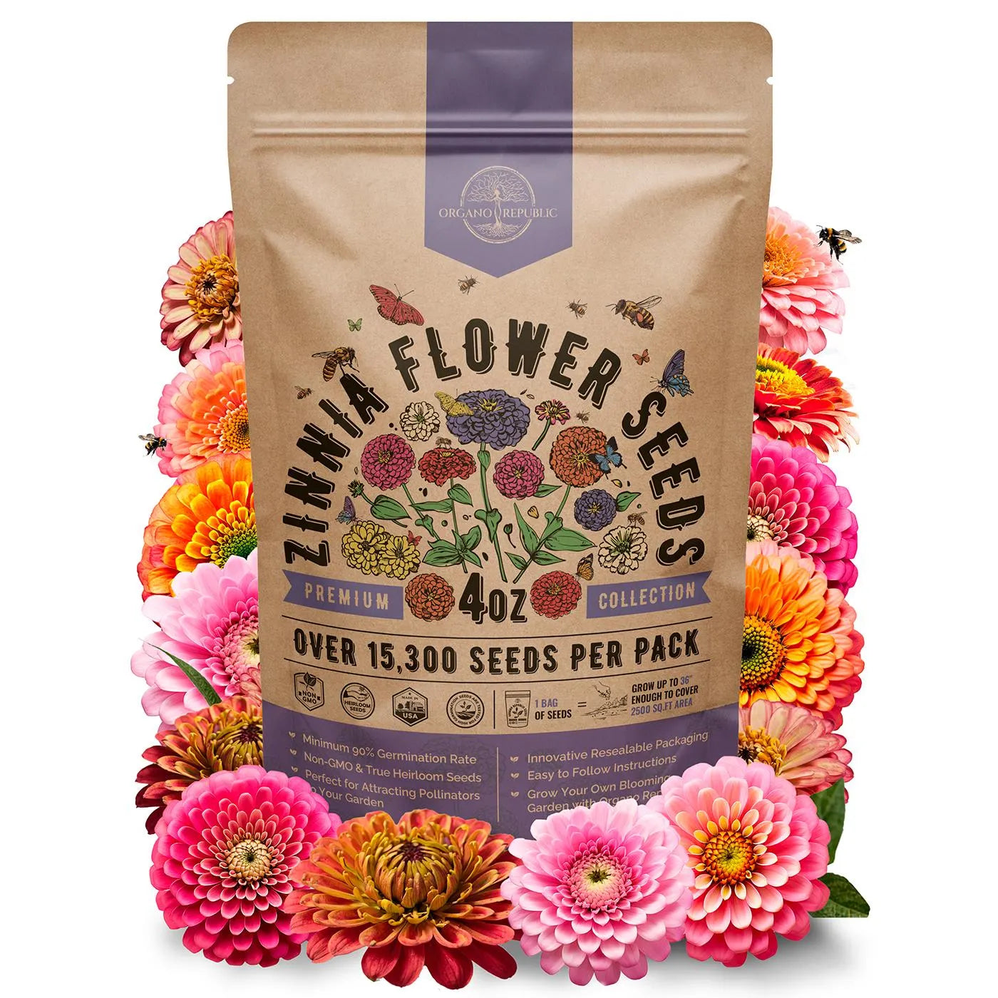 Zinnia Seeds: 15,300+ Non-GMO Heirloom Seeds - 4oz Pack